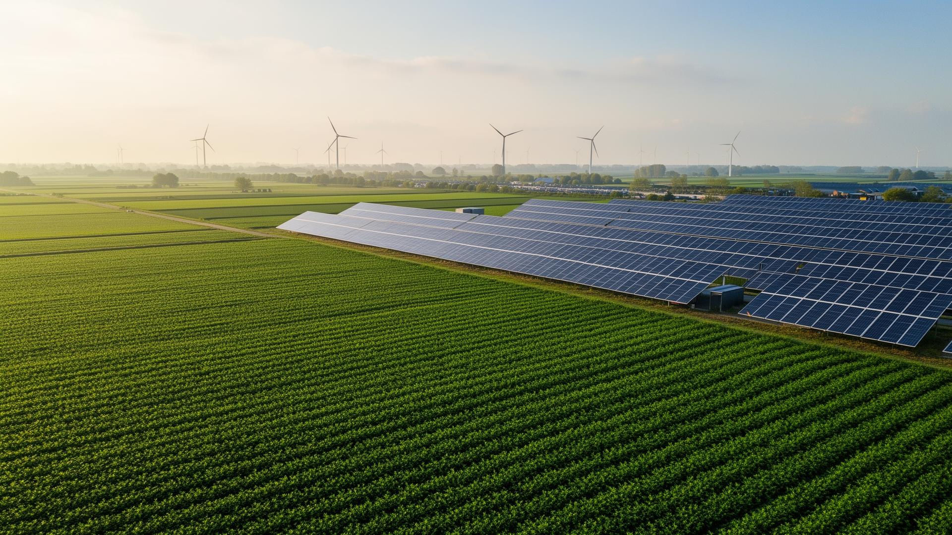 Sustainable farmland with renewable energy infrastructure in the Netherlands